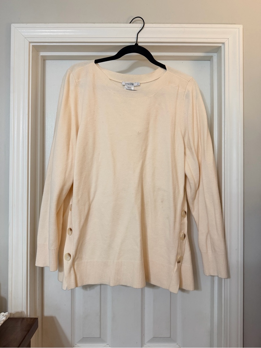 Chico's Cream Side-Button Knit Pullover